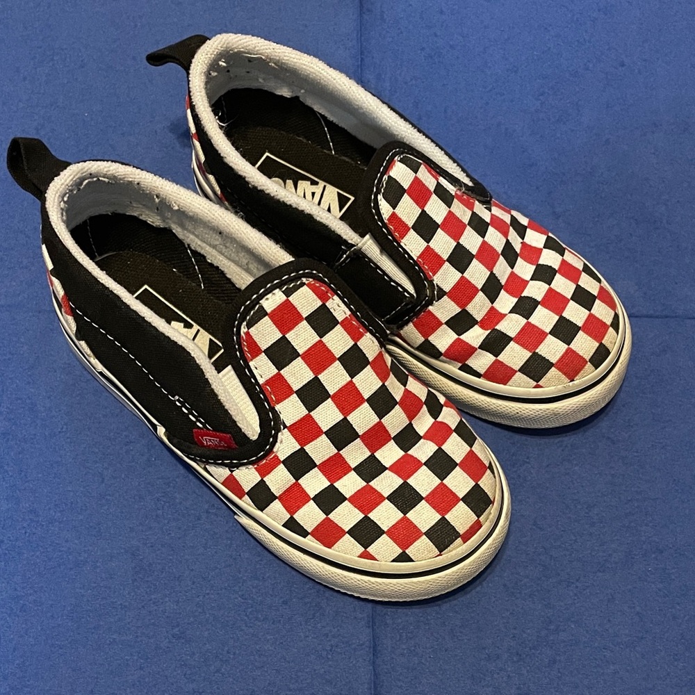 Vans US toddler size 9 red, black, and white checker board sneakers